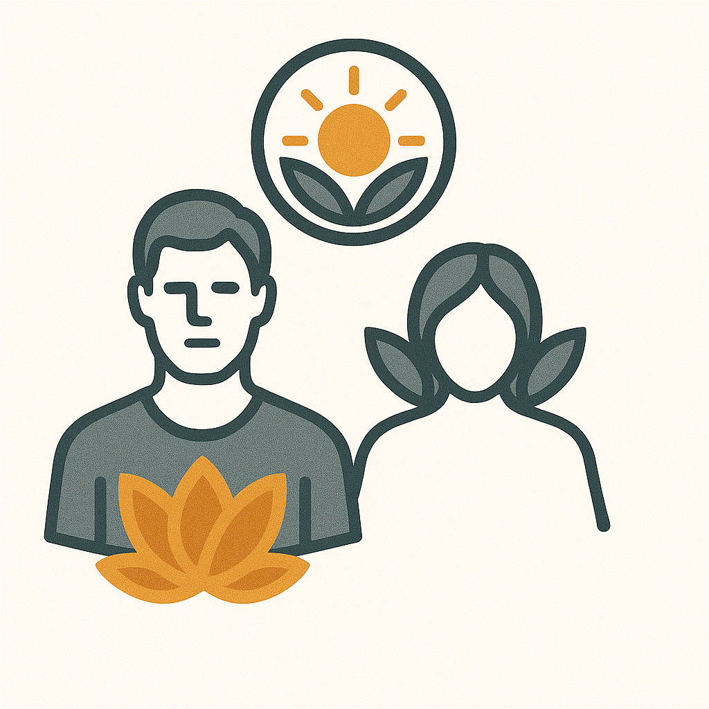 Icon of a figure in a serene pose, representing holistic wellness programs.
